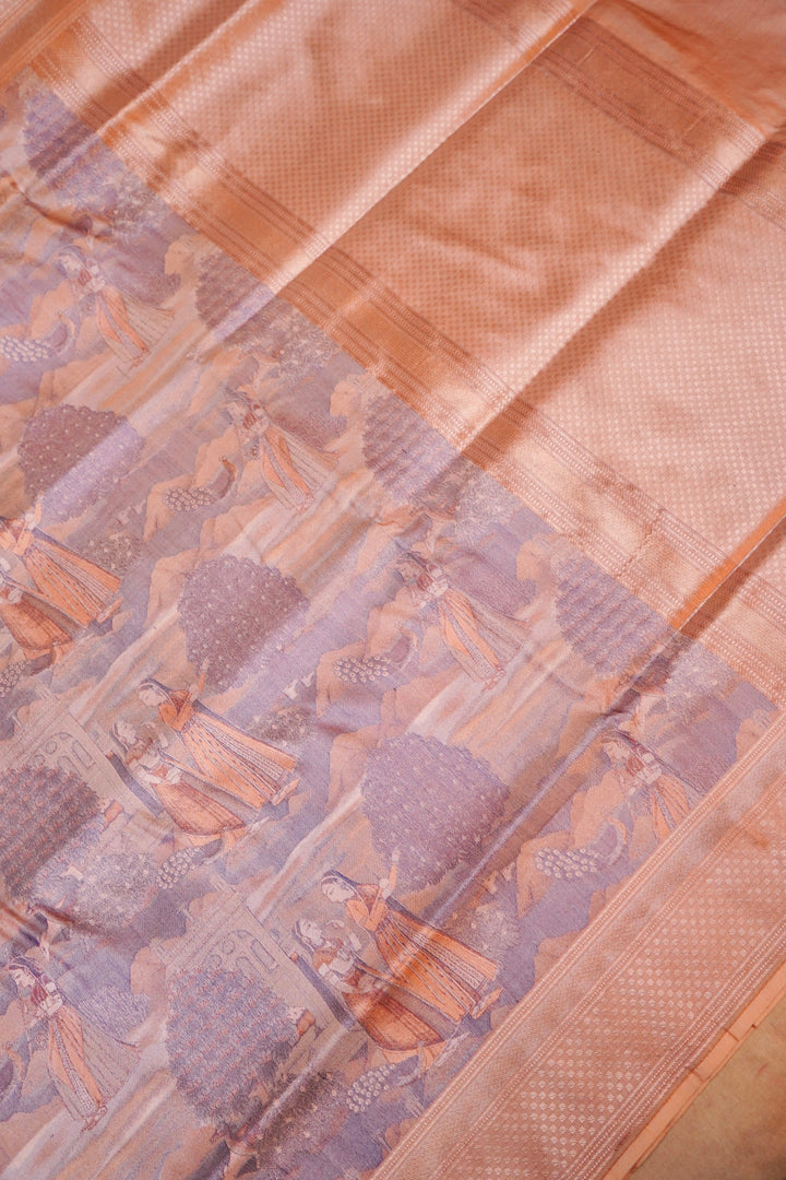 Luxury Peach Banarasi Katan Silk Saree – Handwoven with Delicate Figure Designs