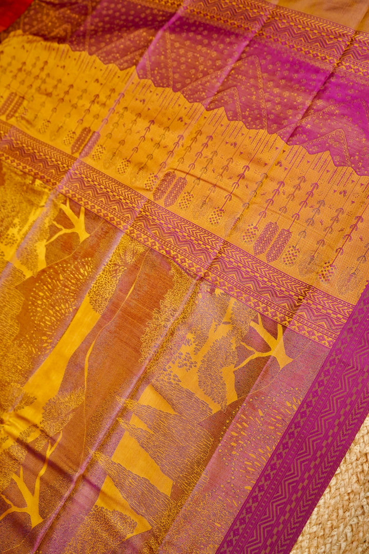 Bright Yellow Handwoven Pure Banarasi Tanchoi Silk Saree