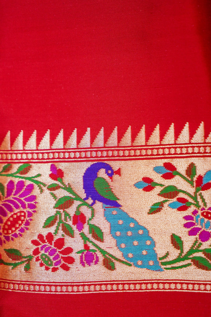 Handwoven Rani Pure Ikkat Weaving Katan Silk Paithani Saree View 6