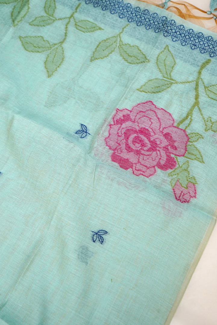 Serene Pastel Blue Meenakari Floral Cotton Silk Suit Set