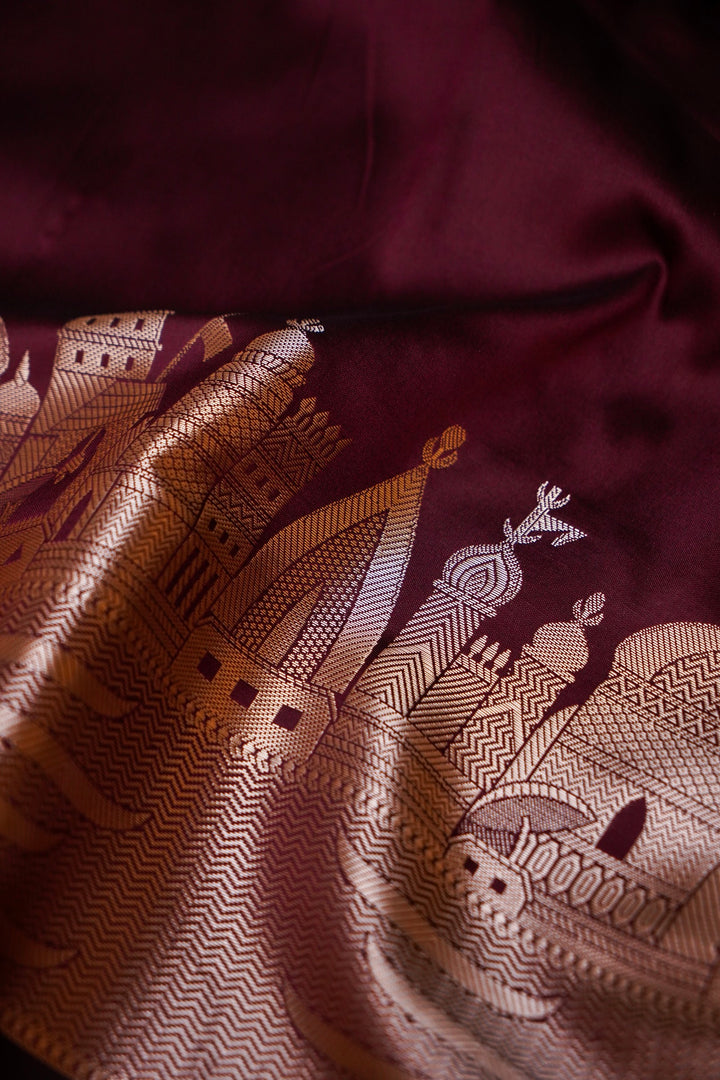 Plum Royale Banarasi Modal Silk Ghat Design Saree View 4