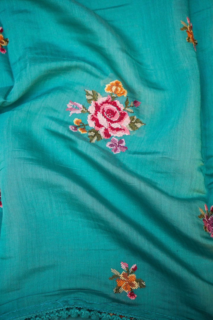 Sky Blue Banarasi Chanderi Silk Suit Set with Embroidery Work