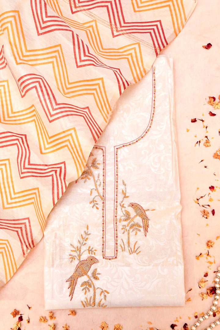 Radiant Rose Gold Chanderi Tissue Ensemble with Zardozi Detailing