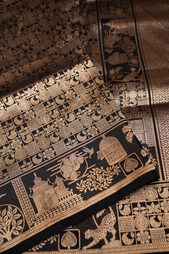 Black Pure Banarasi Handloom Katan Silk Contemporary Brocade Saree