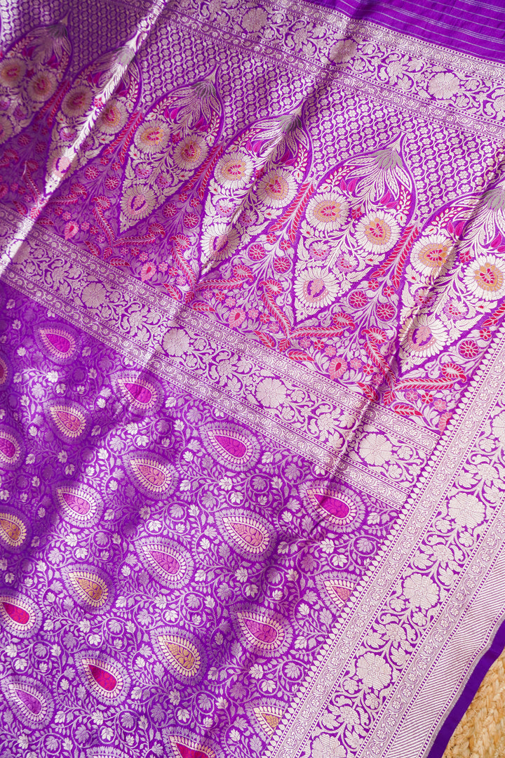 Purple Handwoven Banarasi Pure Katan Silk Brocade Meenakari Jaal Saree