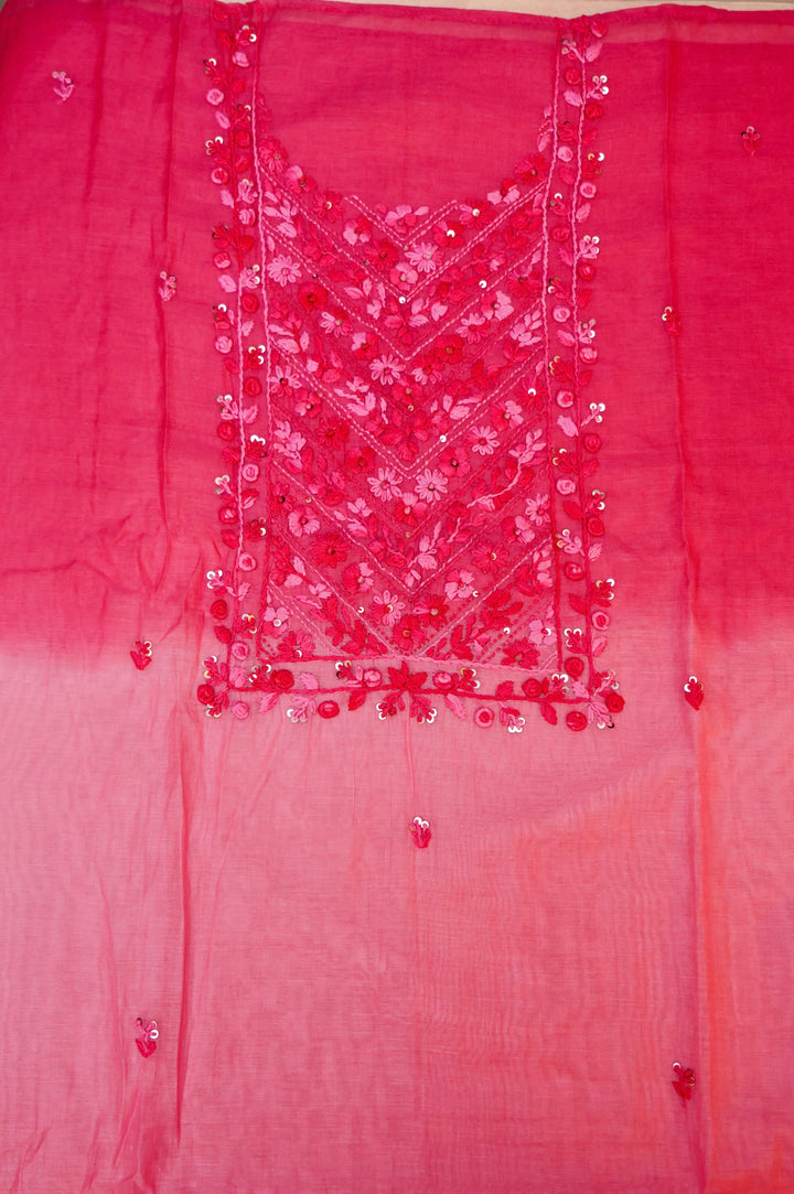 Dual Shaded Pure Mul Chanderi Unstitched Suit with French Knot Embroidery