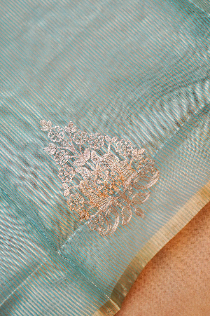Unstitched Powder Blue Pure Chanderi Tissue Suit Set