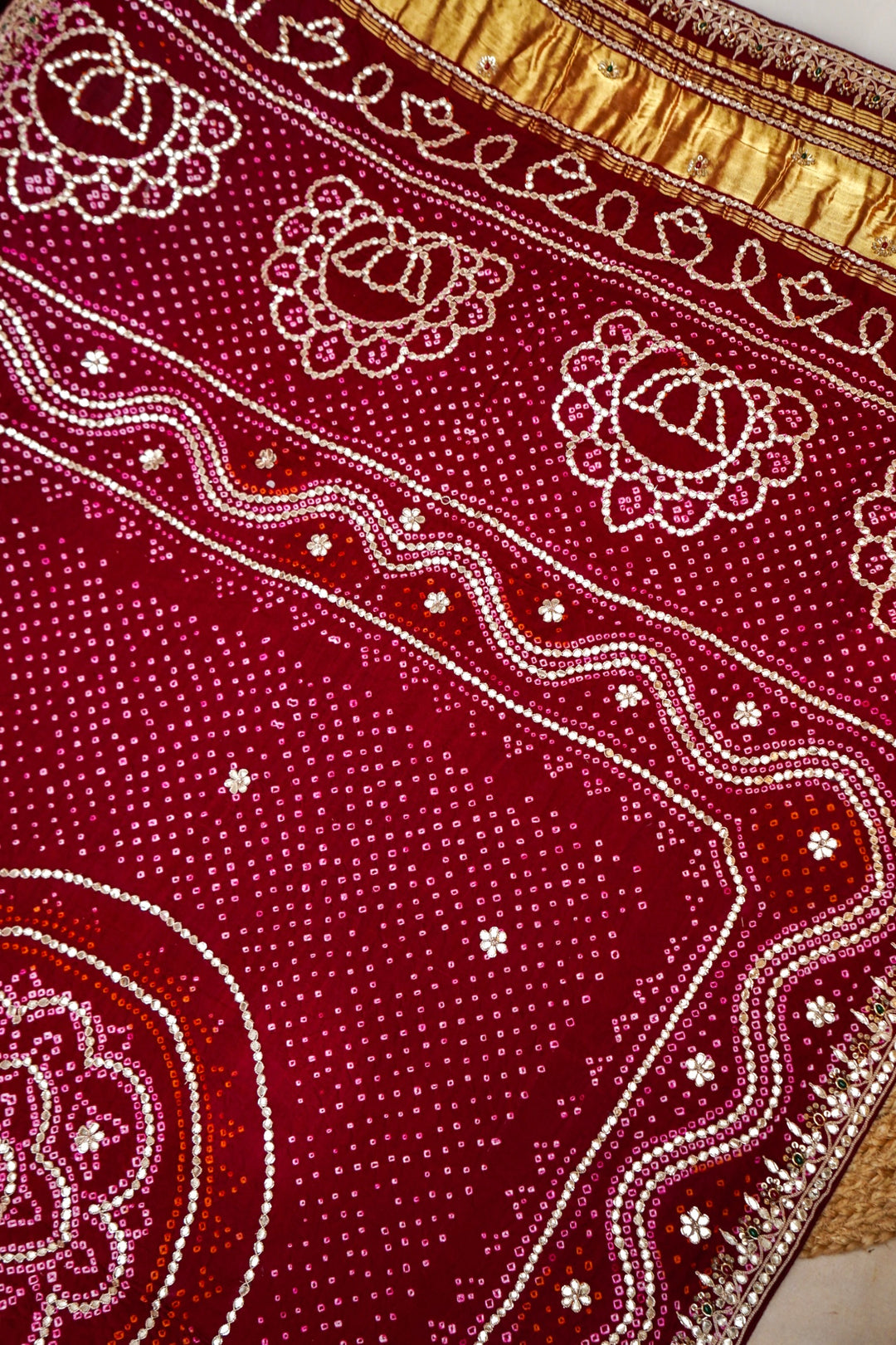 Maroon Rajgharana Gota Patti and Kundan Embroidery Pure Gajji Gharchola Dupatta View 2