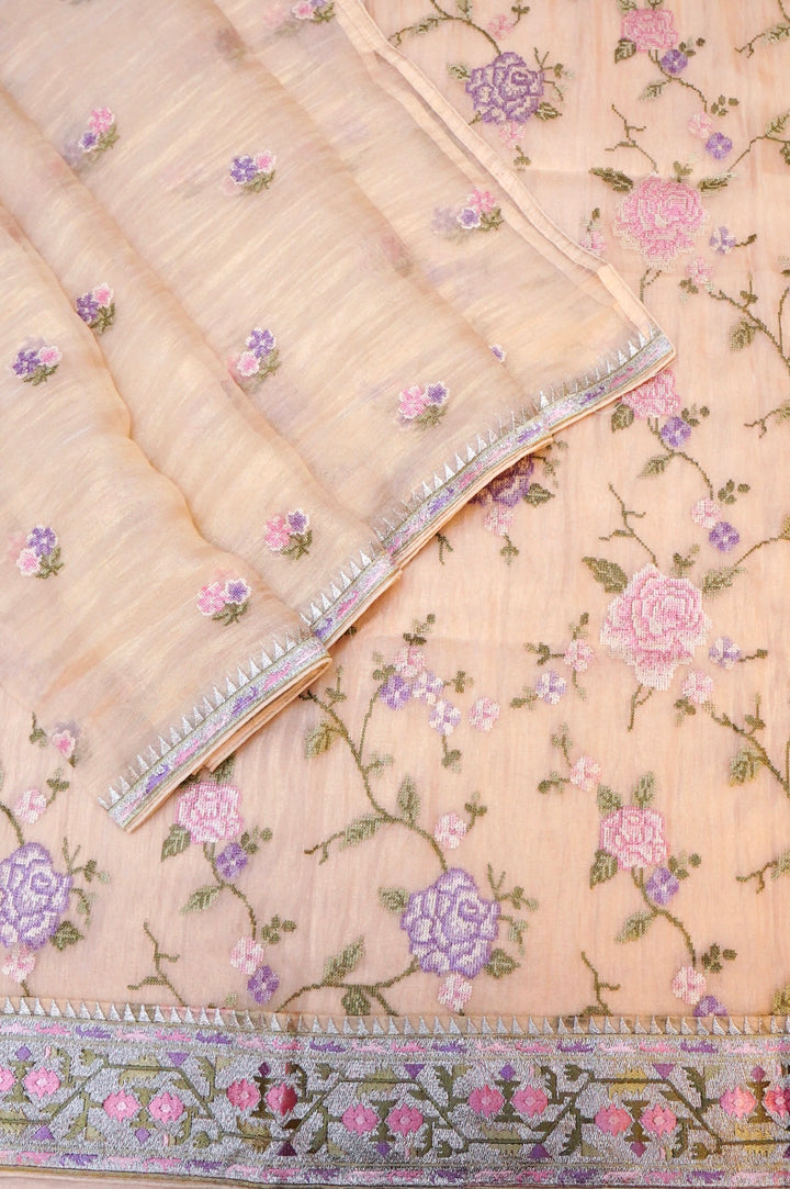 Pastel Yellow Banarasi Crush Tissue Silk Suit Set Embroidery Work