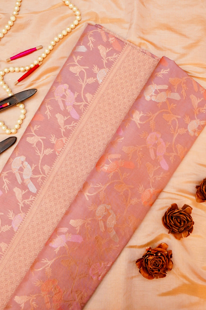 Handwoven Banarasi Mauve Pure Katan Satan Silk Meenakari Saree