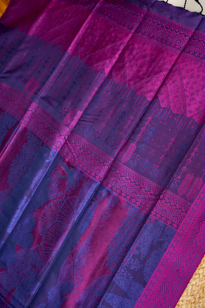 Purple Handwoven Pure Banarasi Tanchoi Silk Saree