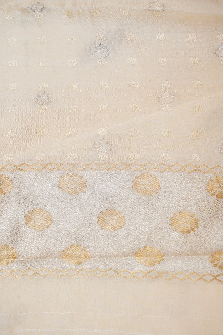 Cream Raw Mango Inspired Banarasi Saree with Zari Weave Birds Motif