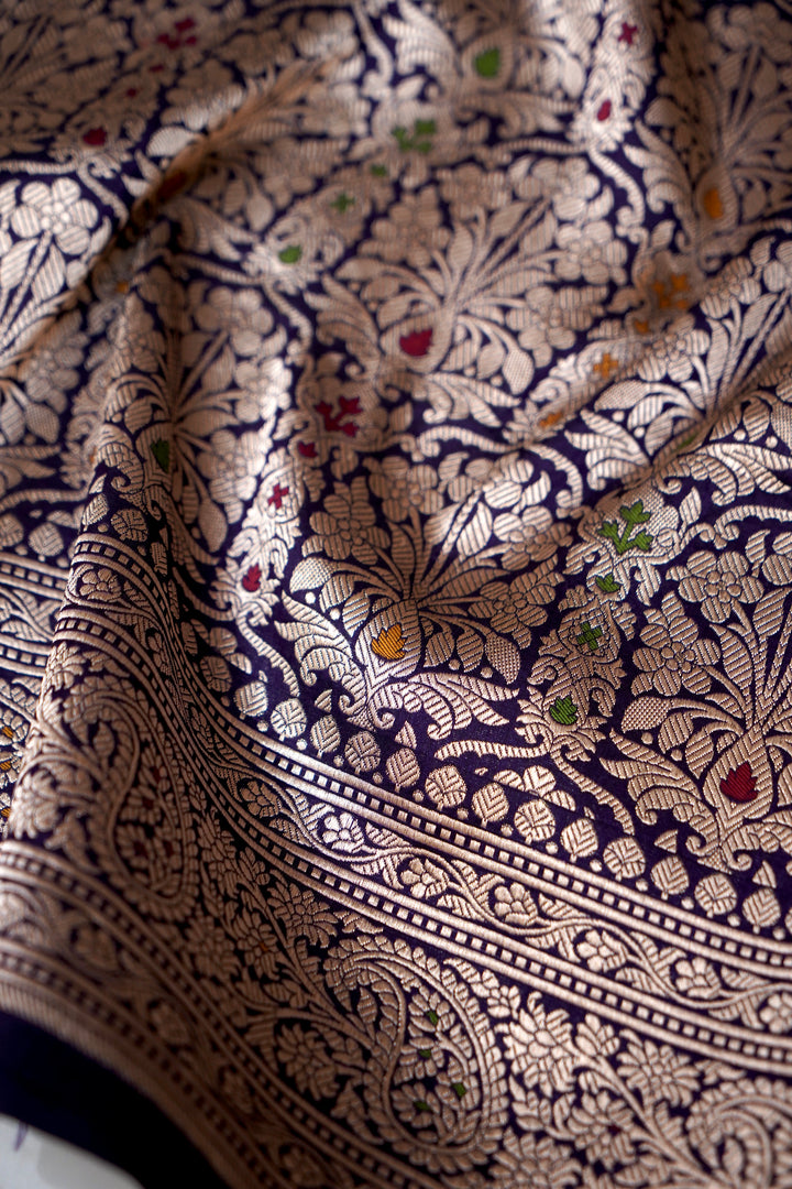 Royal Handwoven Purple Banarasi Pure Katan Silk Meenakari Saree