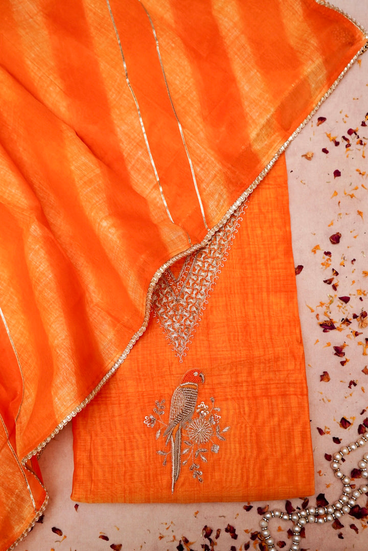 Mustard Yellow Pure Chanderi Silk Suit with Zardozi and Gotta Lace Work