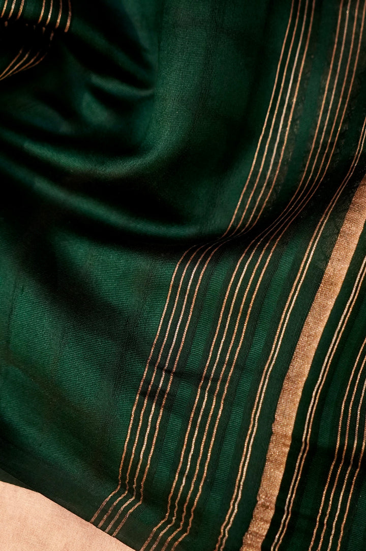 Emerald Heritage – Pure Banarasi Silk Saree with Stripes &amp; Shibori Weaving