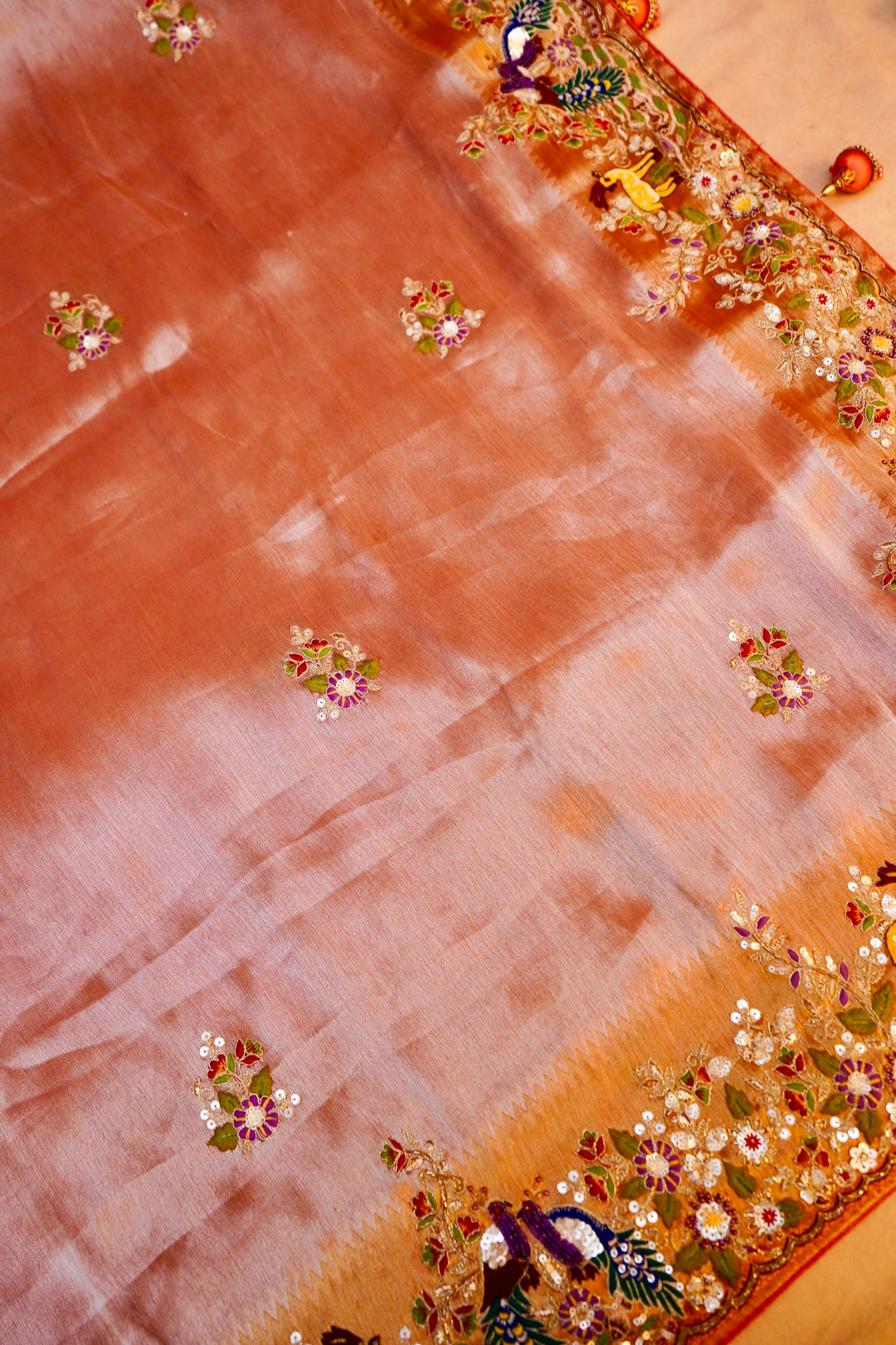 Silver Designer Silk Brocade Saree with Meenakari Embroidery