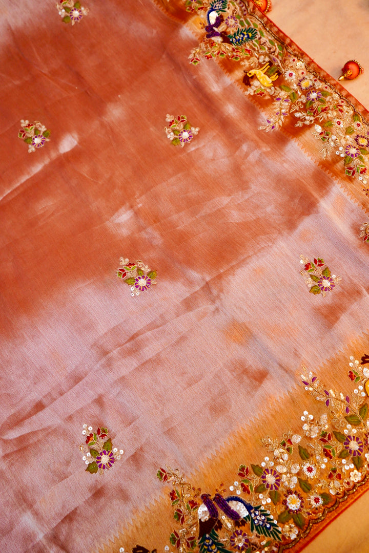 Silver Designer Silk Brocade Saree with Meenakari Embroidery
