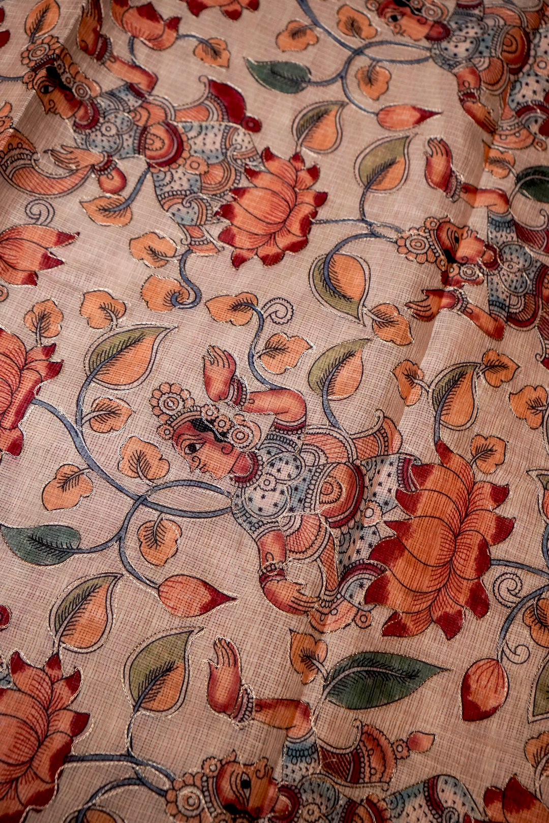 Artisanal Kota Check Saree with Multicolor Leheriya Aari Tari Handwork Pichwai Kalamkari Pallu View 5