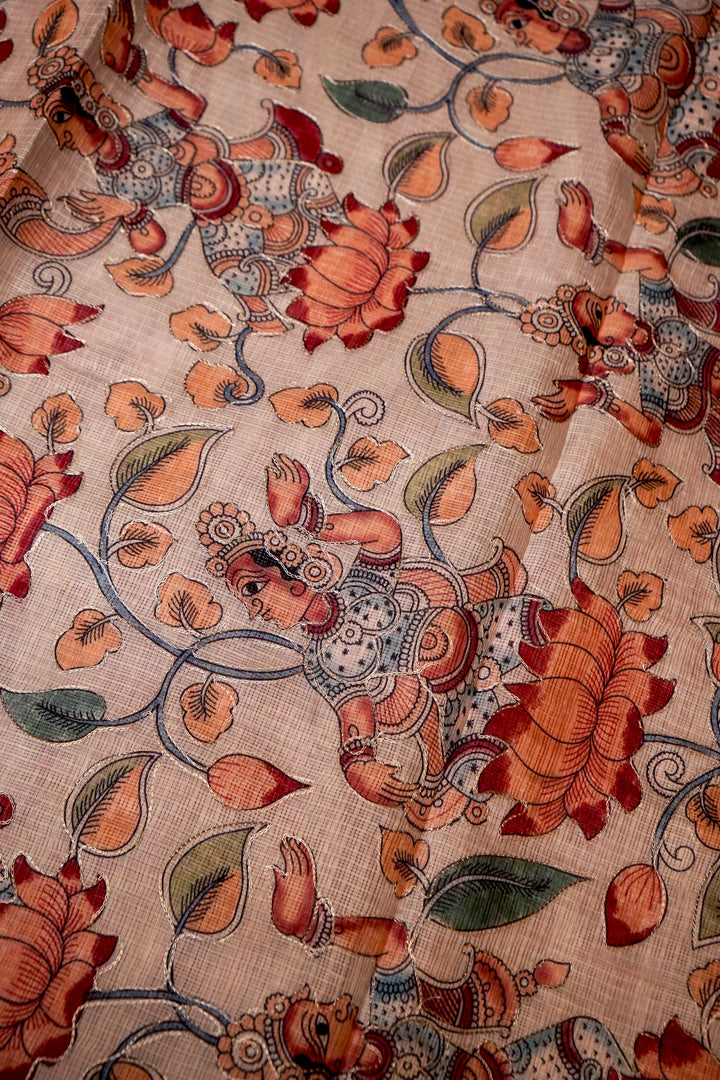 Artisanal Kota Check Saree with Multicolor Leheriya Aari Tari Handwork Pichwai Kalamkari Pallu View 5