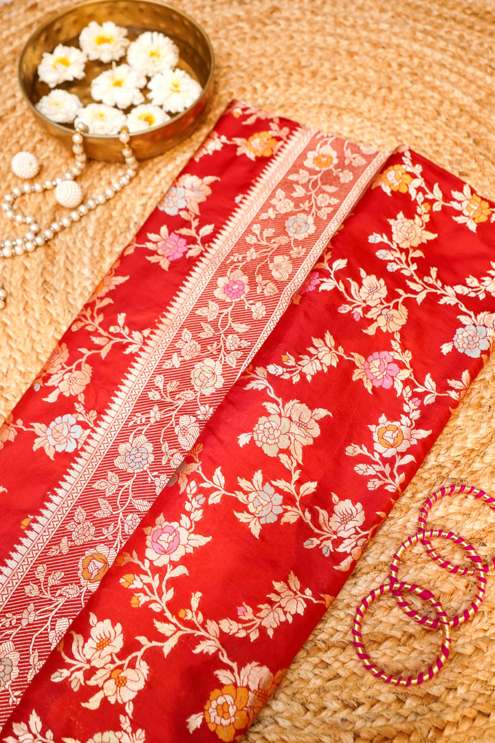 Handloom Pure Katan Silk Meenakari Jangla Saree