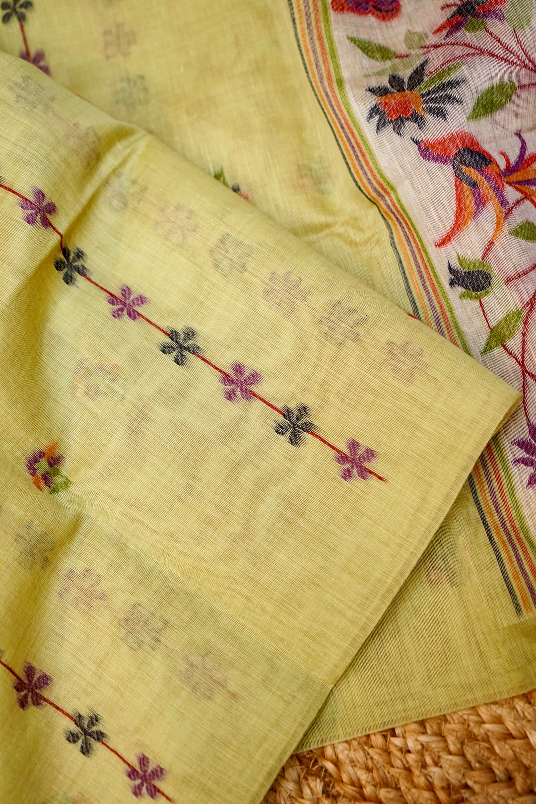 Pista Green Floral &amp; Bird Print Unstitched Suit Set with Artistic Dupatta