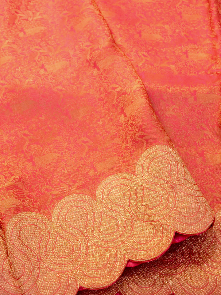 Blushing Elegance: Pink Banarasi Brocade Silk Saree with Zari Weave Jamawar Pattern