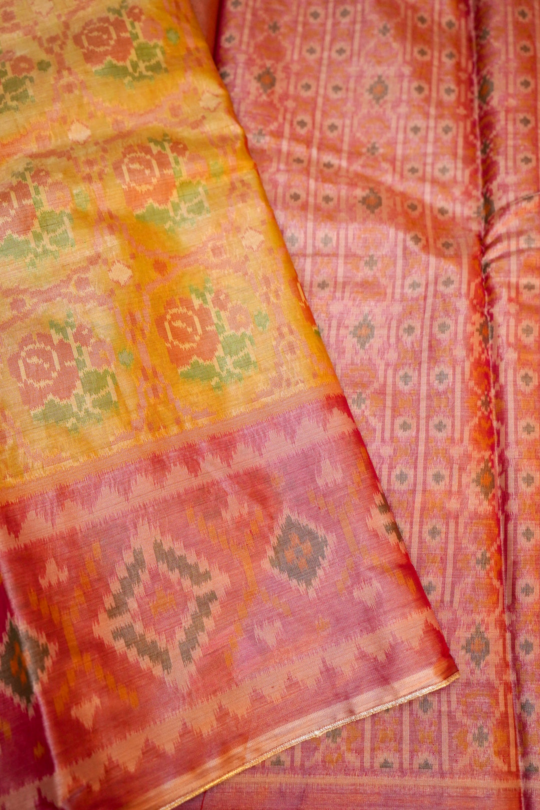 Light Gold Banarasi Silk Tissue Saree with Ikkat-Patola Inspired Weave