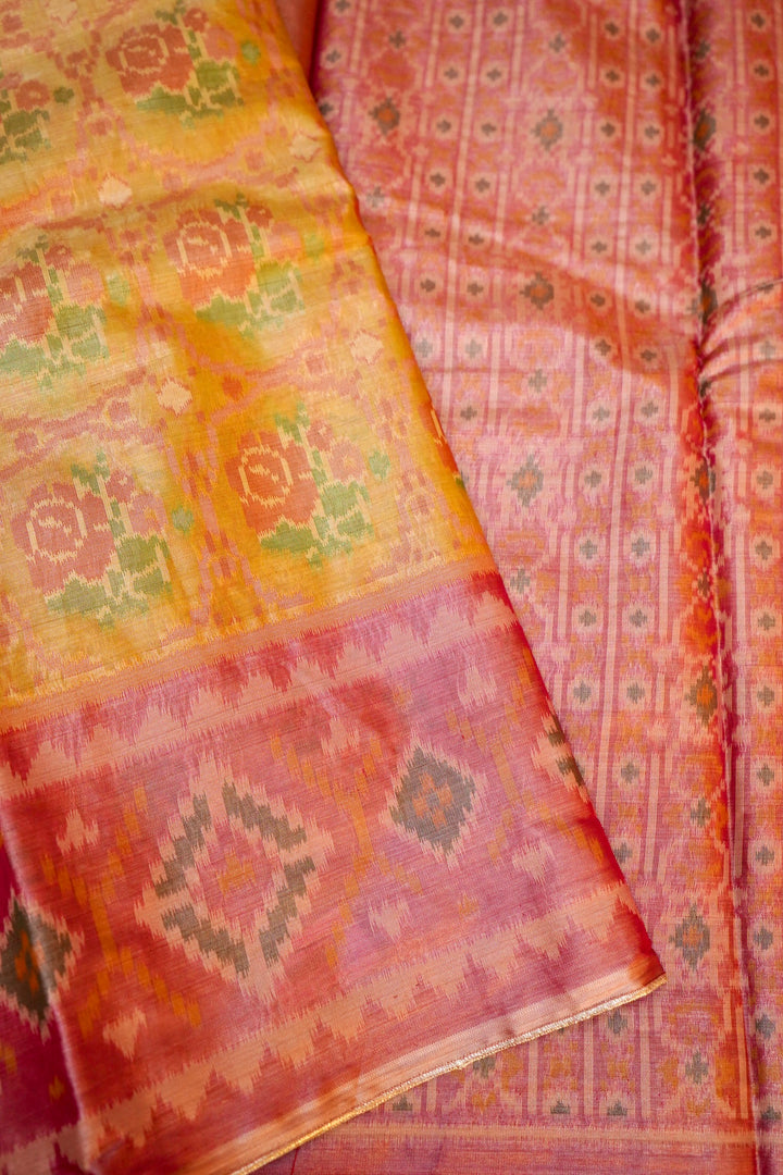 Light Gold Banarasi Silk Tissue Saree with Ikkat-Patola Inspired Weave