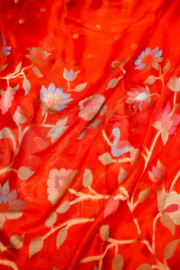 Bridal Wear Orange Pure Banarasi Kota Silk Saree with Silk Weaving Border