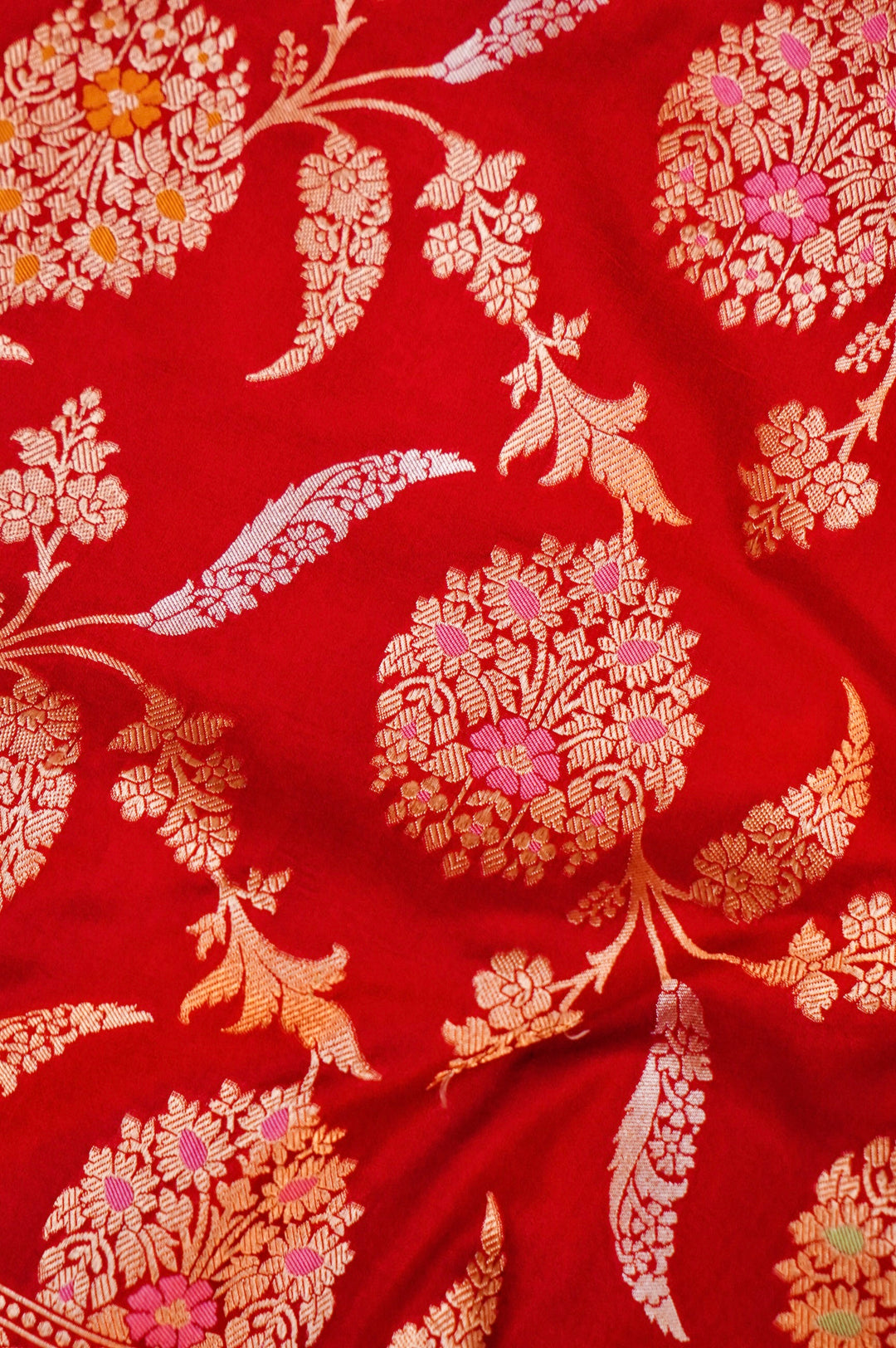 Regal Red Bridal Banarasi Pure Katan Silk Meenakari Jangla Saree