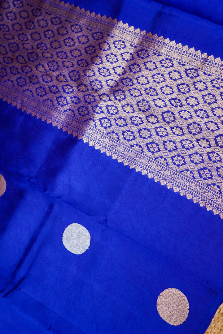 Handwoven Royal Blue Pure Katan Silk Gola Boota Saree