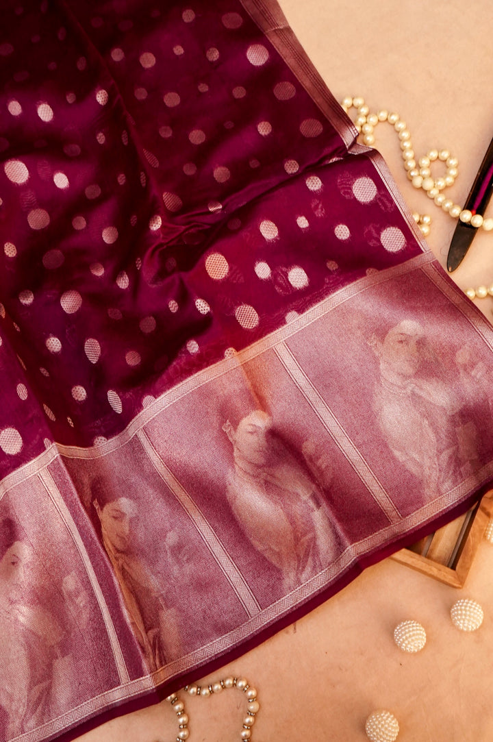 Wine Elegance – Pure Katan Silk Handloom Contemporary Banarasi Madhubala Weaving Saree