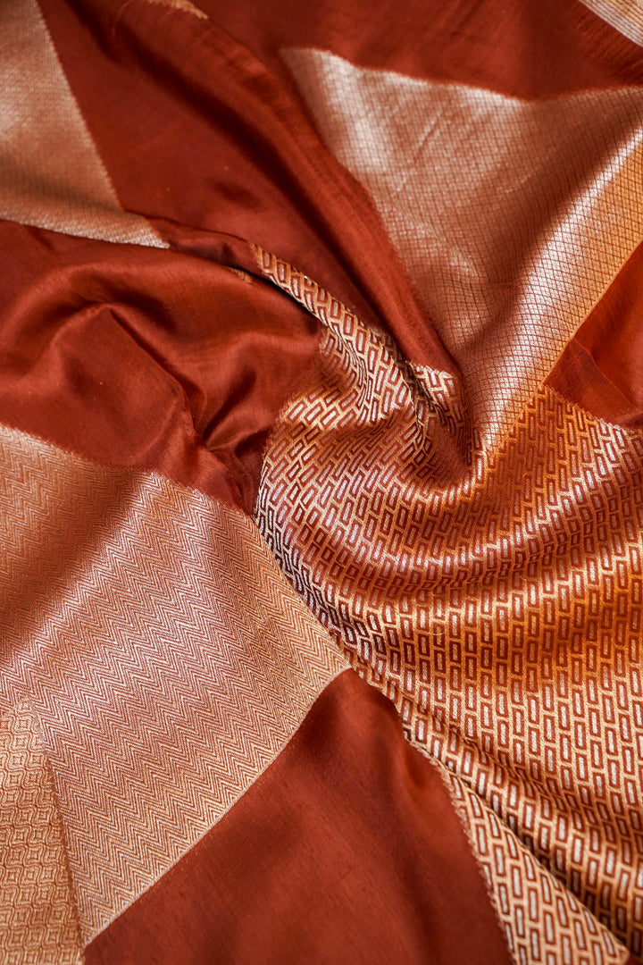 Brown Contemporary Banarasi Silk Saree with Sona Rupa Zari Weave