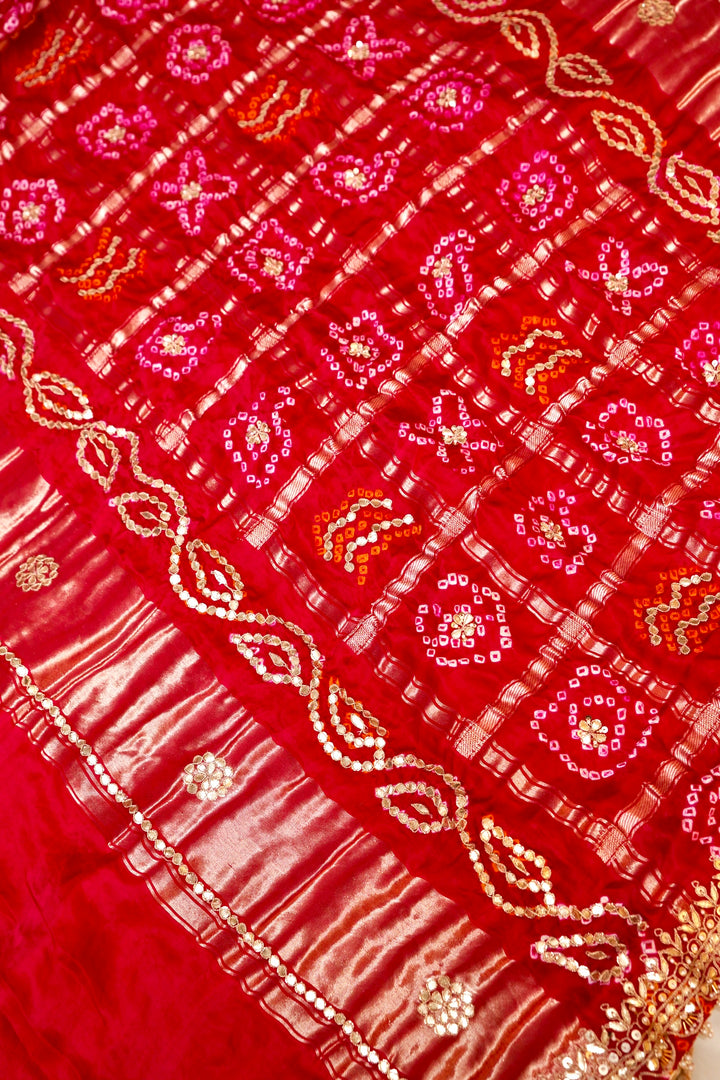 Pure Rani Pink Gajji Silk Gharchola Saree with Hand Embroidery