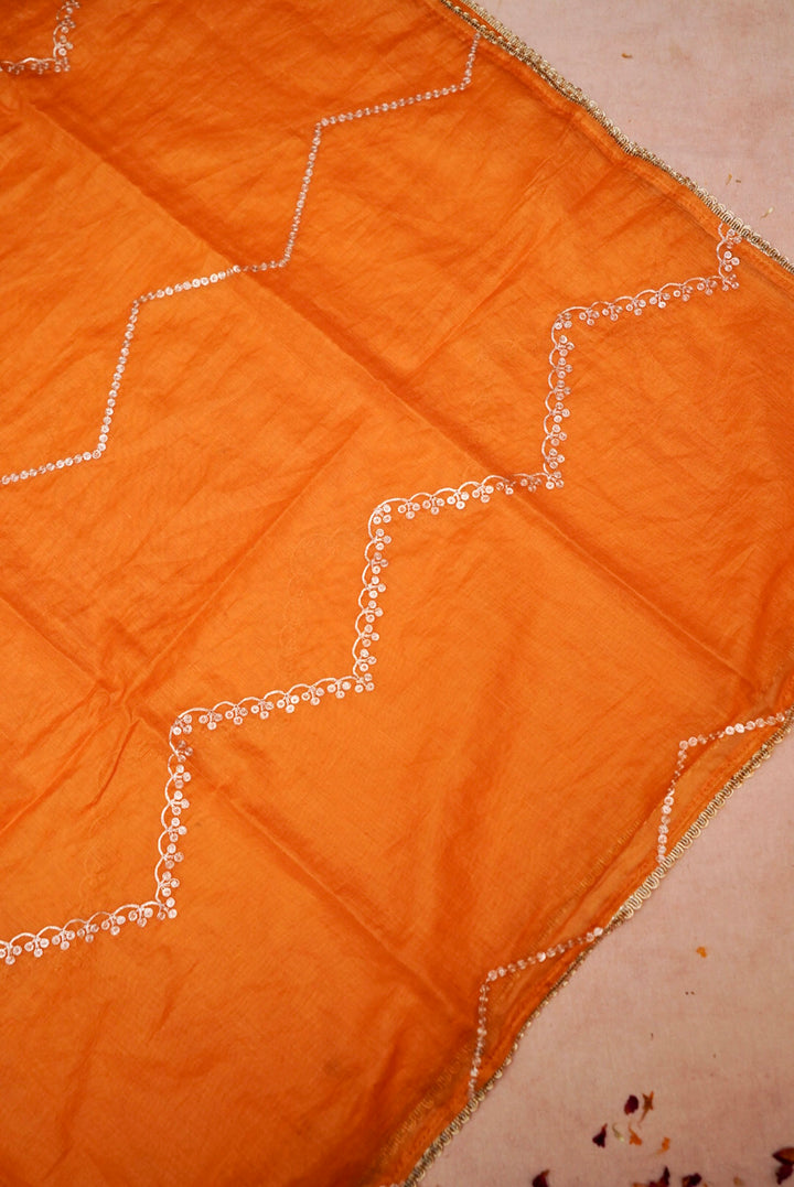 Orange Pure Mul Silk Suit with pitta zari hand embroidery Work