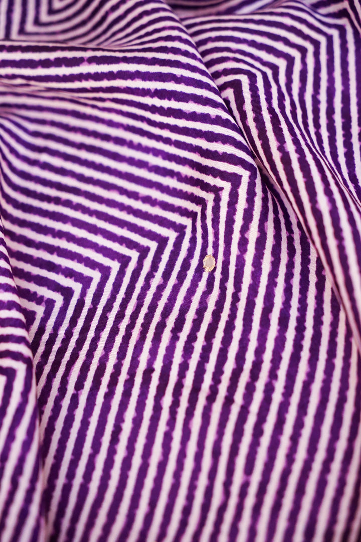 Purple Crepe Silk Saree with Geometric Design &amp; Mirror Work