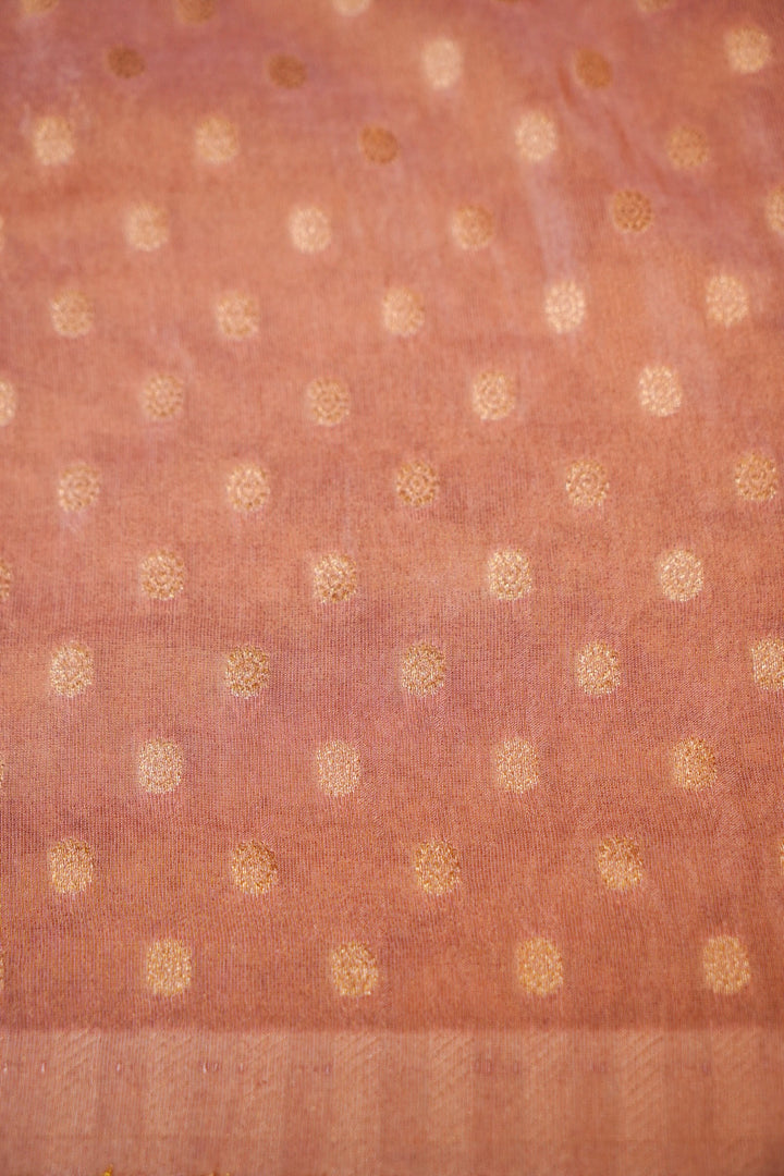 Pink Rose Gold Soft Tissue Saree Resham Bird Motifs &amp; Woven Border
