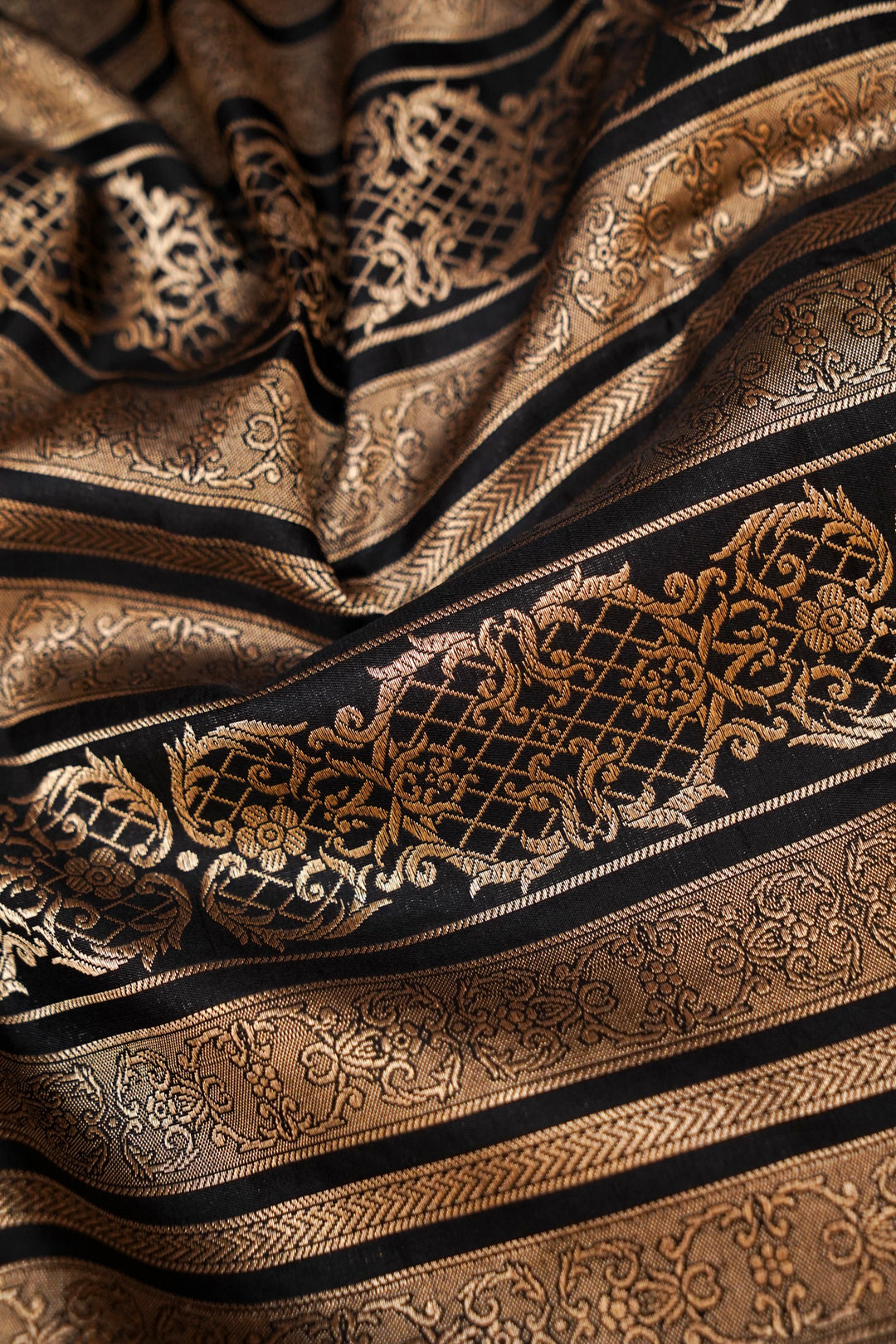 Handwoven Black Banarasi Pure Katan Silk Contemporary Saree with Zari Stripe Design