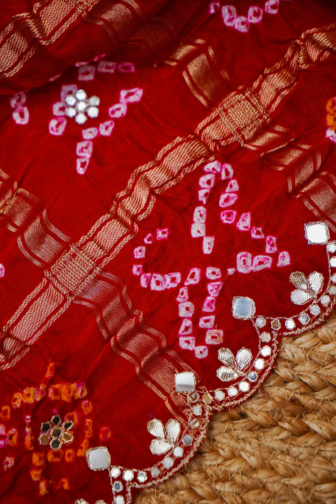 Laal Noor Chunari Pure Modal Gajji Dupatta with Gota Hand Embroidery View 4