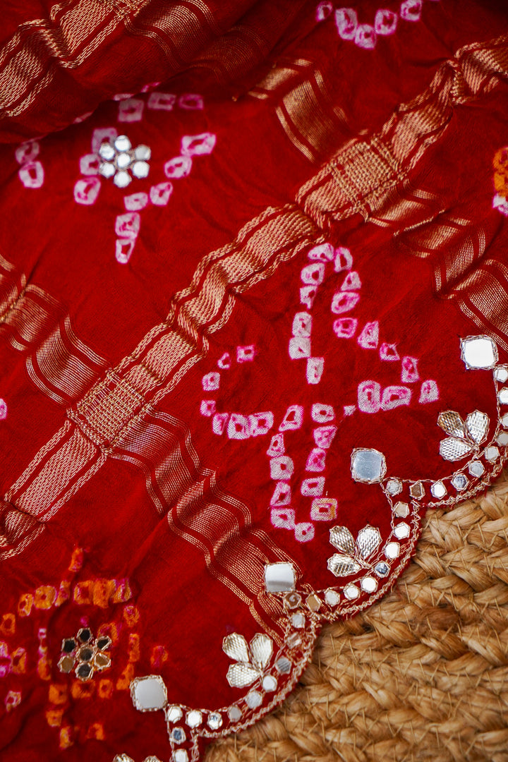 Laal Noor Chunari Pure Modal Gajji Dupatta with Gota Hand Embroidery View 4