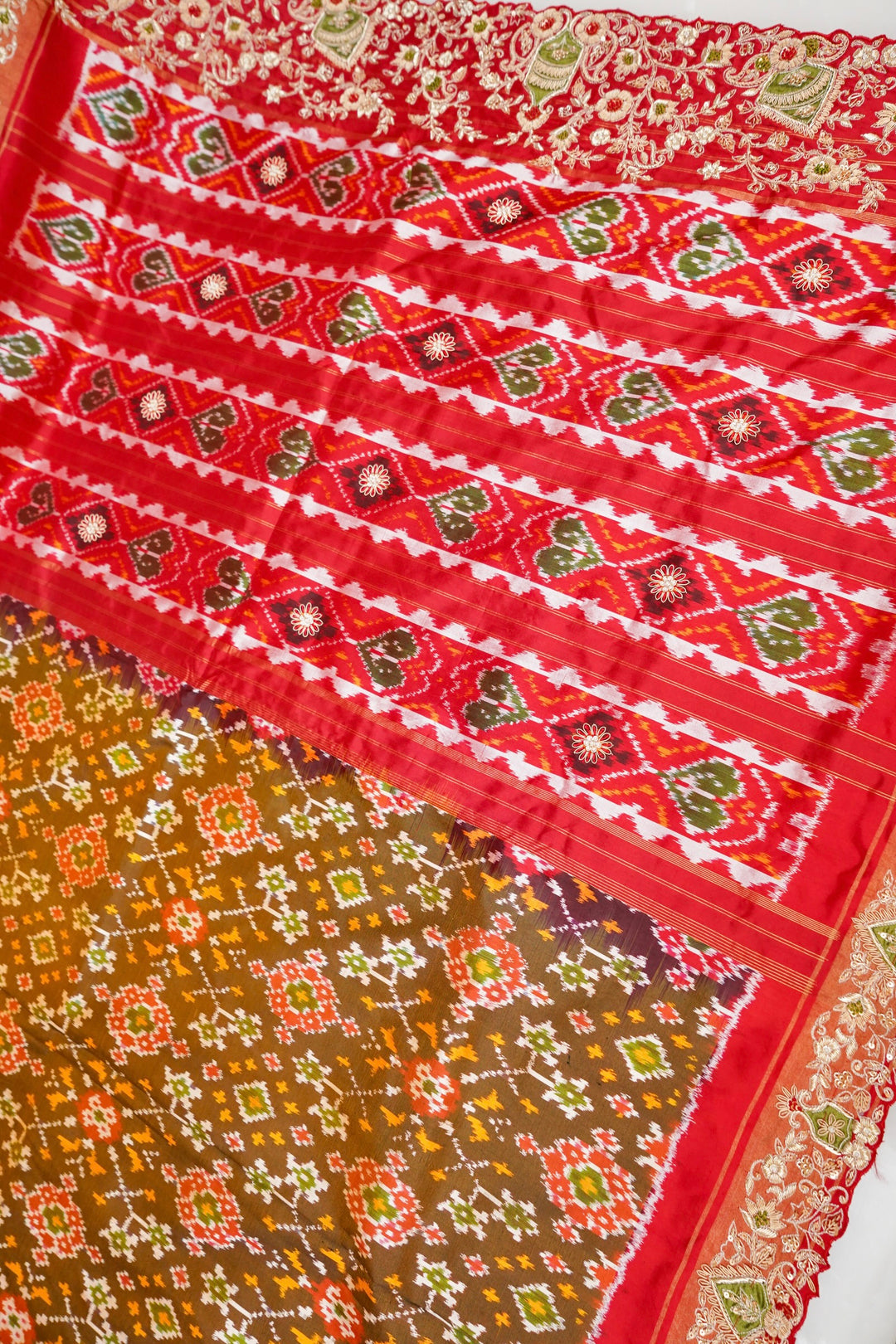 Pure Double Ikkat Patola Designer Saree with Hand Zardozi Embroidery