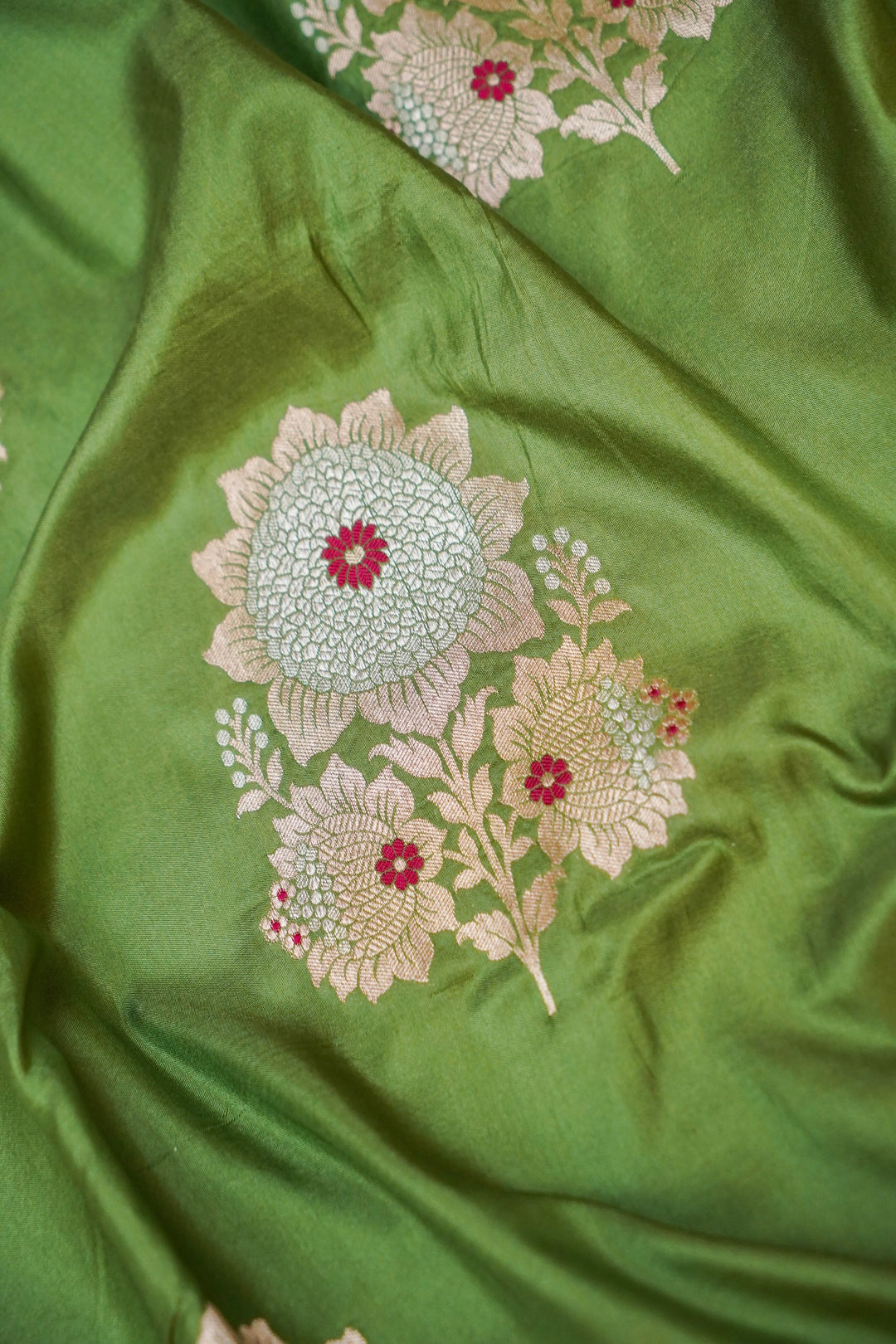 Emerald Meadow Light Green Meenakari Katan Silk Saree View 3