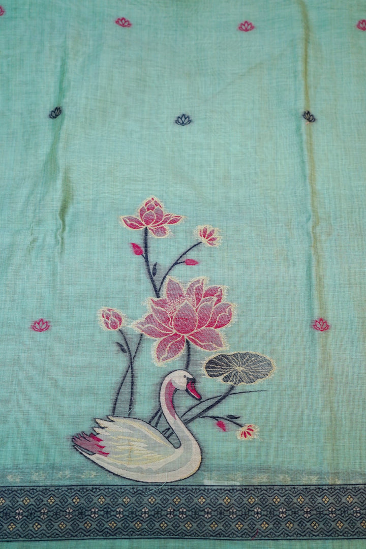 Sea Green Cotton Silk Suit Set with Resham Embroidery
