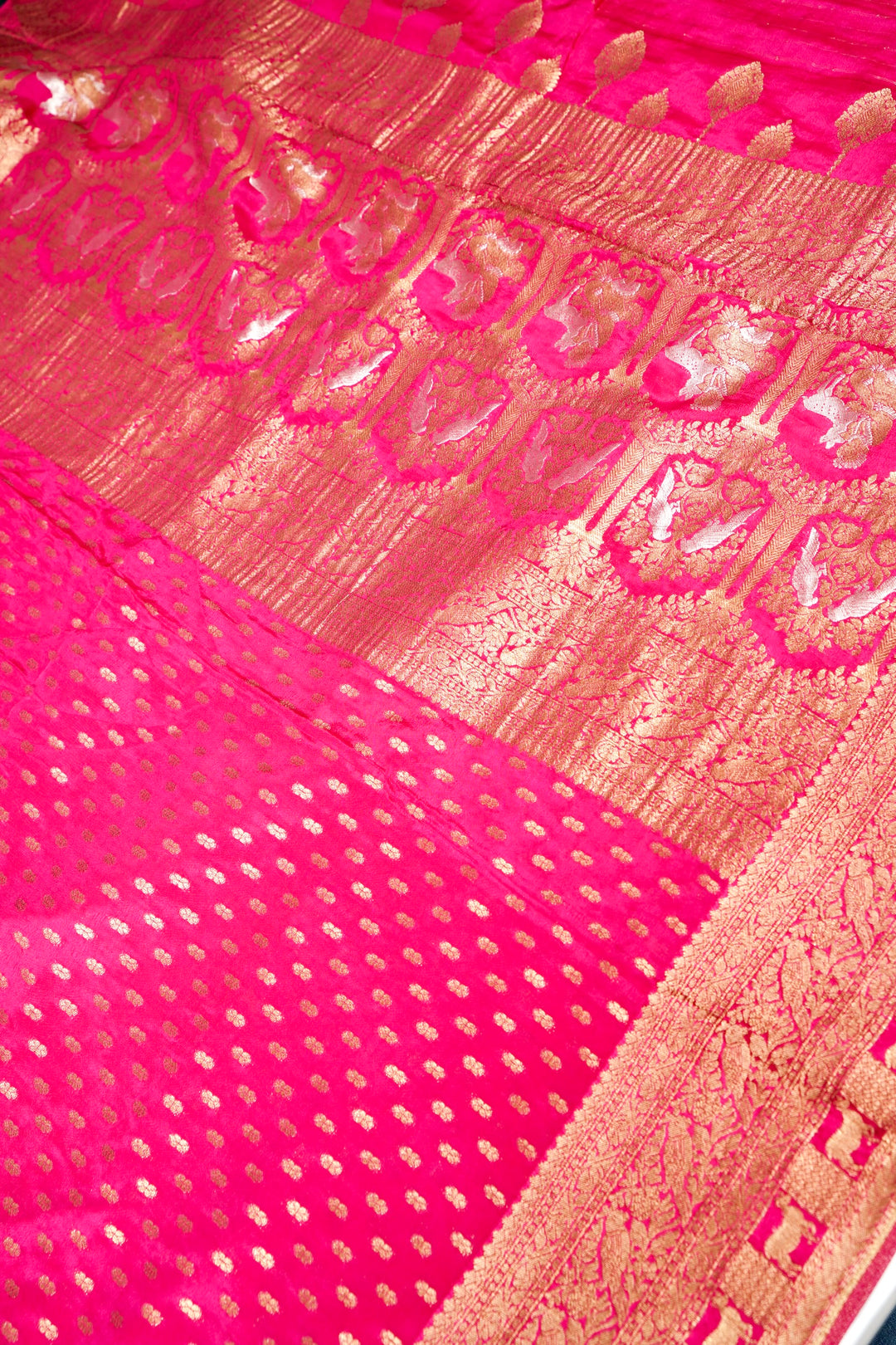 Antique Zari Weave Pink Pure Chinon Georgette Saree with Pichwai Zari Inspired Patterns