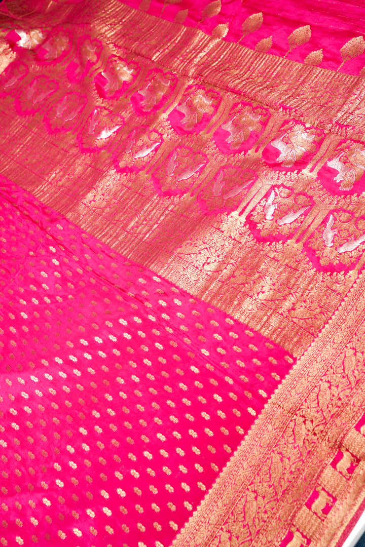 Antique Zari Weave Pink Pure Chinon Georgette Saree with Pichwai Zari Inspired Patterns
