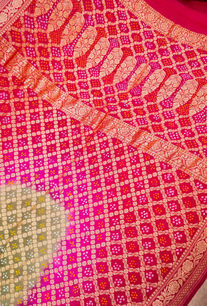 Handwoven Banarasi Pure Khaddi Georgette Bandhej Saree
