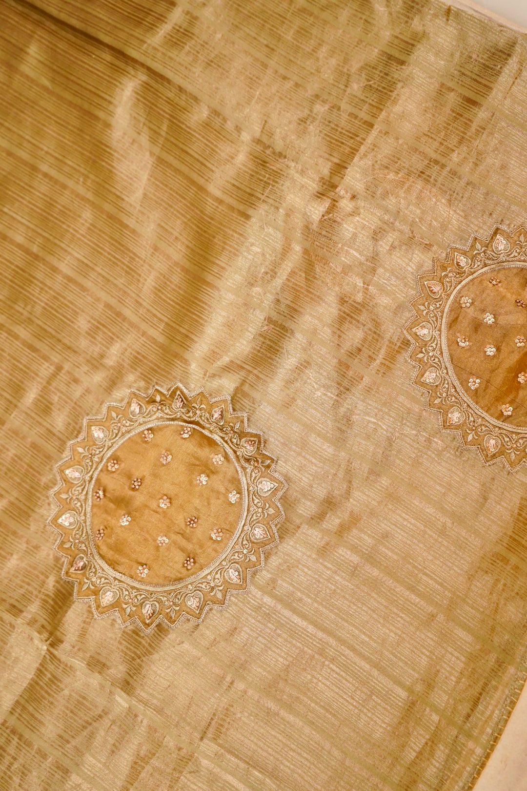 Tan Beige Stripe Elegance Pure Banarasi Tissue Silk Saree View 7