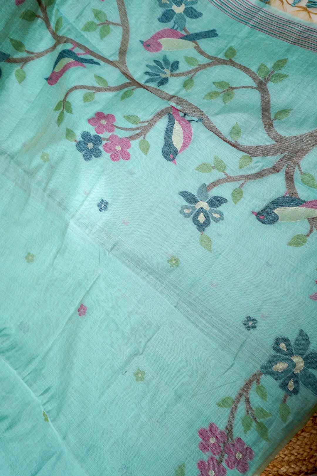 Graceful Light Blue Cotton Silk Saree with Thread Zari Bootidar Weave Jamdani Inspired Pallu View 2