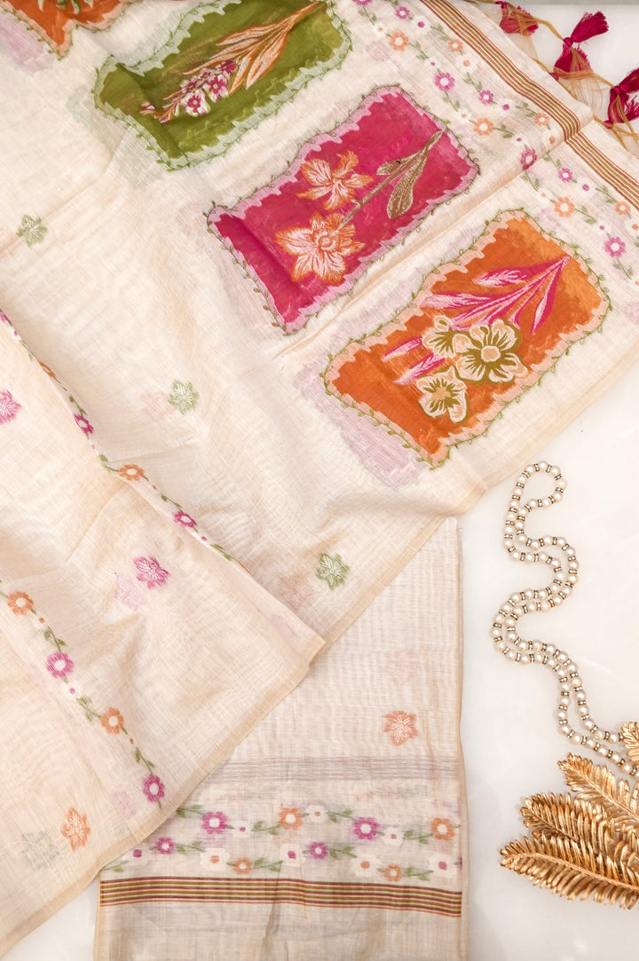 Royal Cream Meenakari Traditional Cotton Silk Suit Set