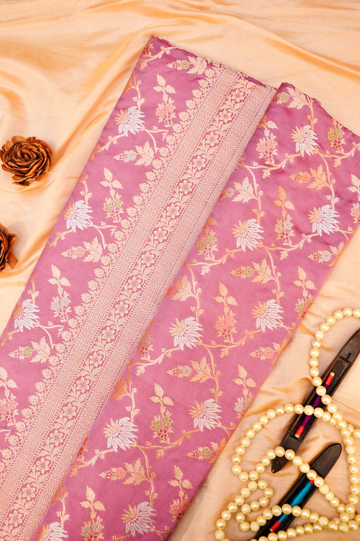 Pink Handloom Pure Banarasi Katan Satin Silk Jangla Saree